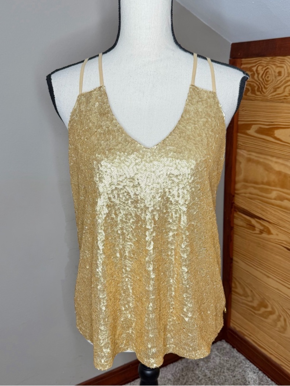 Guess Gold Sequin Racerback Strappy Tank Top Extra Small XS Sleeveless Summer